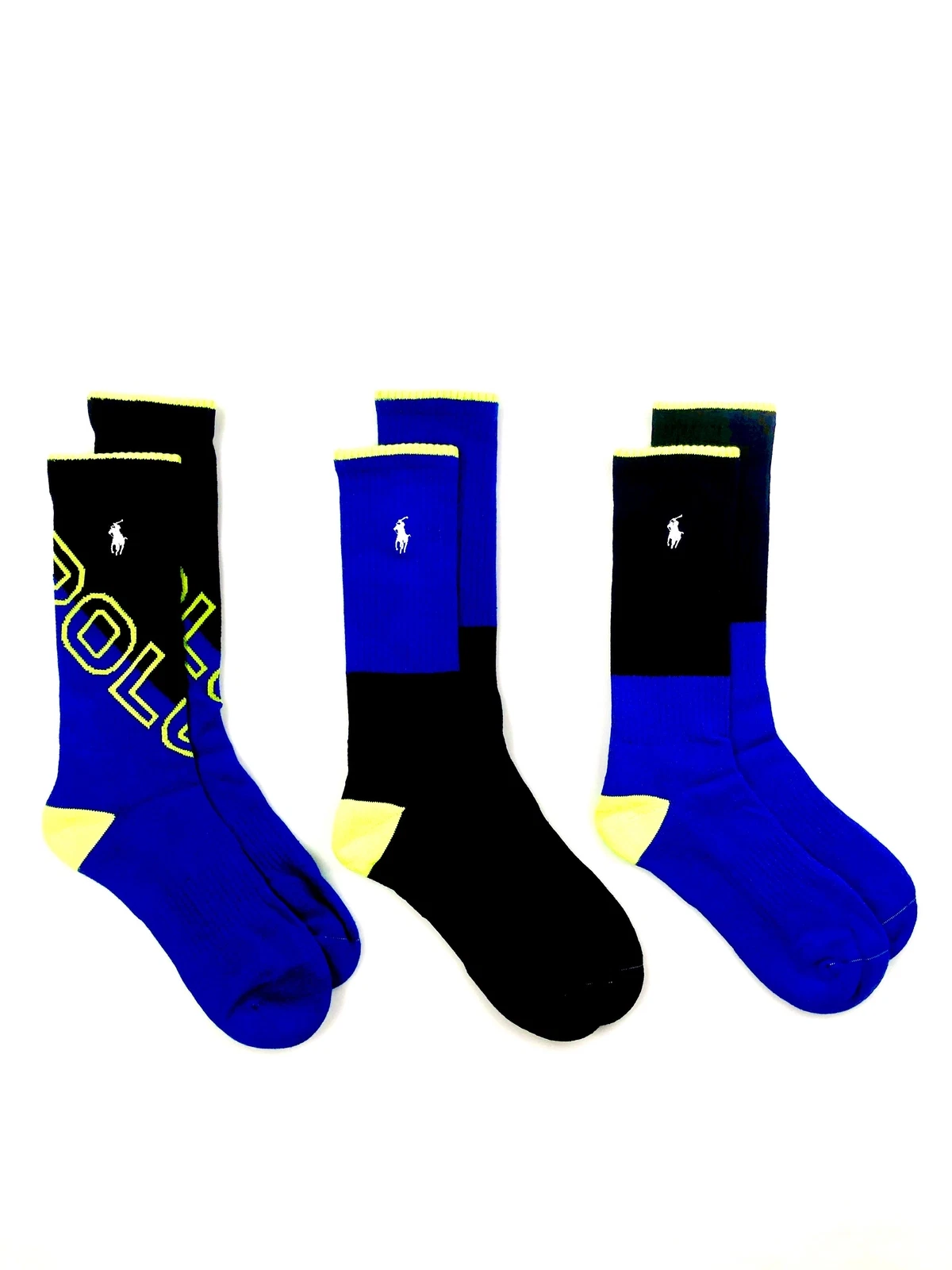 NWT POLO RALPH LAUREN POLO SPELL OUT COLOR-BLOCKED CREW SOCK 3-PACK