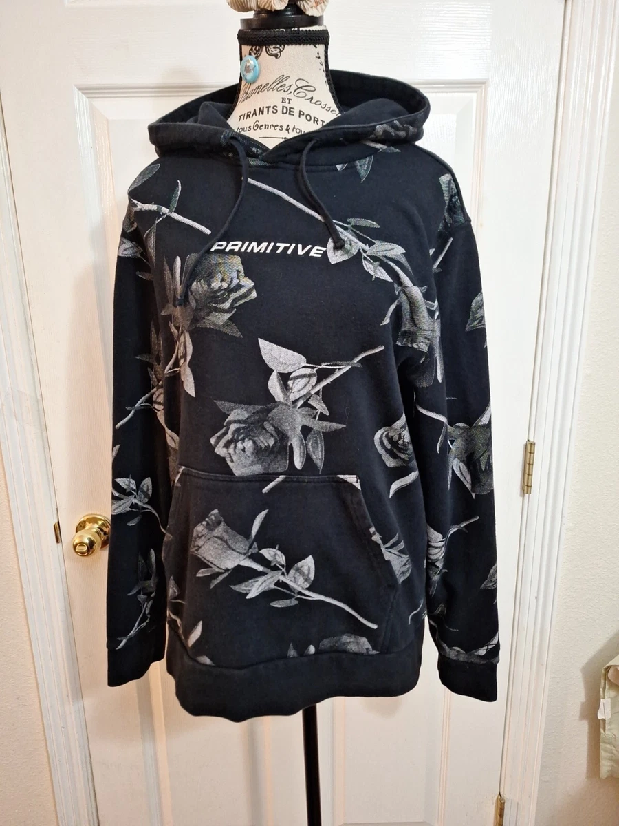 Black hoodie with roses on hotsell sleeves mens