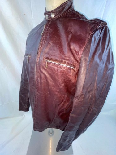 VTG 70S MENS M BROOKS RACER CAFE BROWN MOTORCYCLE BIKER LEATHER JACKET - Picture 7 of 21
