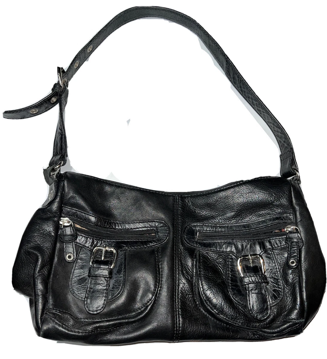 Stone Mountain Black Leather Shoulder Hobo Bag