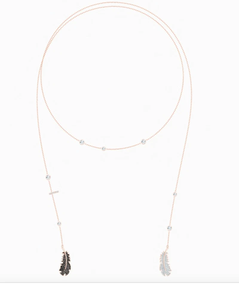 New Swarovski NAUGHTY NECKLACE Double Wrap Feather, Rose Gold 5495290  [Display]