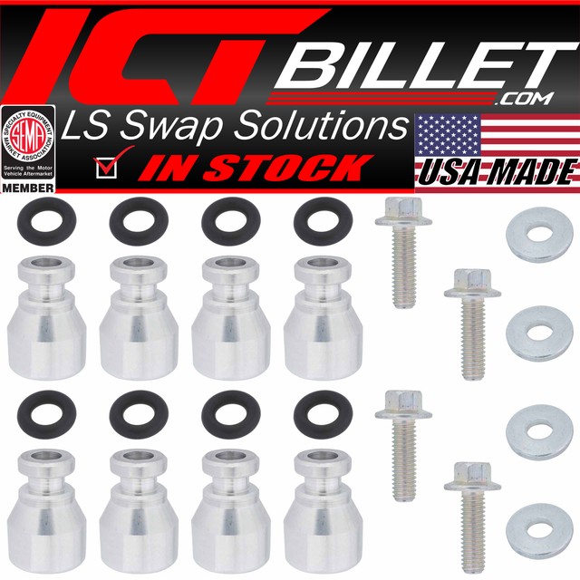 ICT Billet Fuel Injector Spacer Set of 8 Ls1 Intake to Ls2 or Flex Fuel