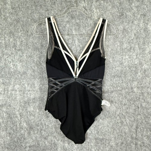 PROFILE by GOTTEX Grand Prix Swimsuit Blk Wht Mesh Panels Zip Optical Illusion - Picture 6 of 12