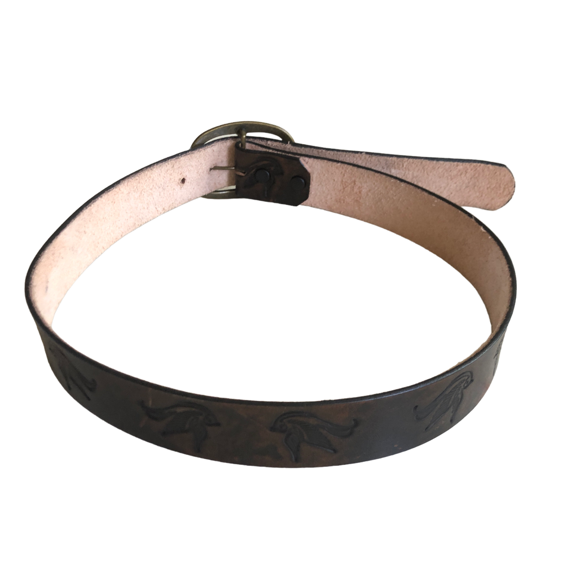 Genuine Leather Tooled Belt Bird Pattern Dark Brown 39 display picture 1