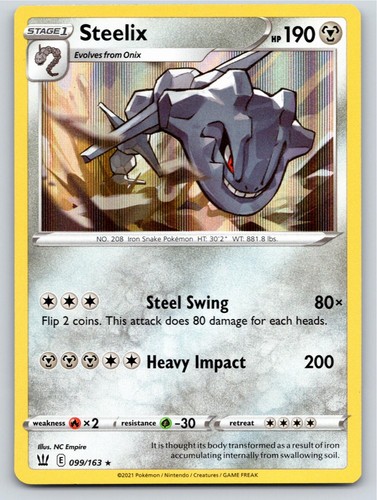 2021 POKEMON STEELIX BATTLE STYLES 099/163 HOLO RARE NM A45828 FREE S&H