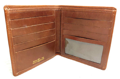 MADE IN ENGLAND ''S'' BIFOLD WALLET BRIDLE HIDE MENS 10 CARD HOLDER BROWN LEATHER