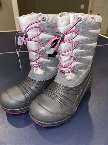 Merrell Mädchen Größe 4 grau lila Snow Quest Lite 3.0 Jr wasserdichte Stiefel NEU