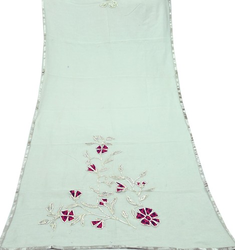 Vintage White Dupatta Long Stole Hand Embroidered Gota Patti Pure Cotton Scarves - Picture 19 of 19