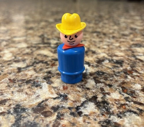 Vintage Fisher Price Little People Blue Cowboy Yellow Hat and Red Scarf