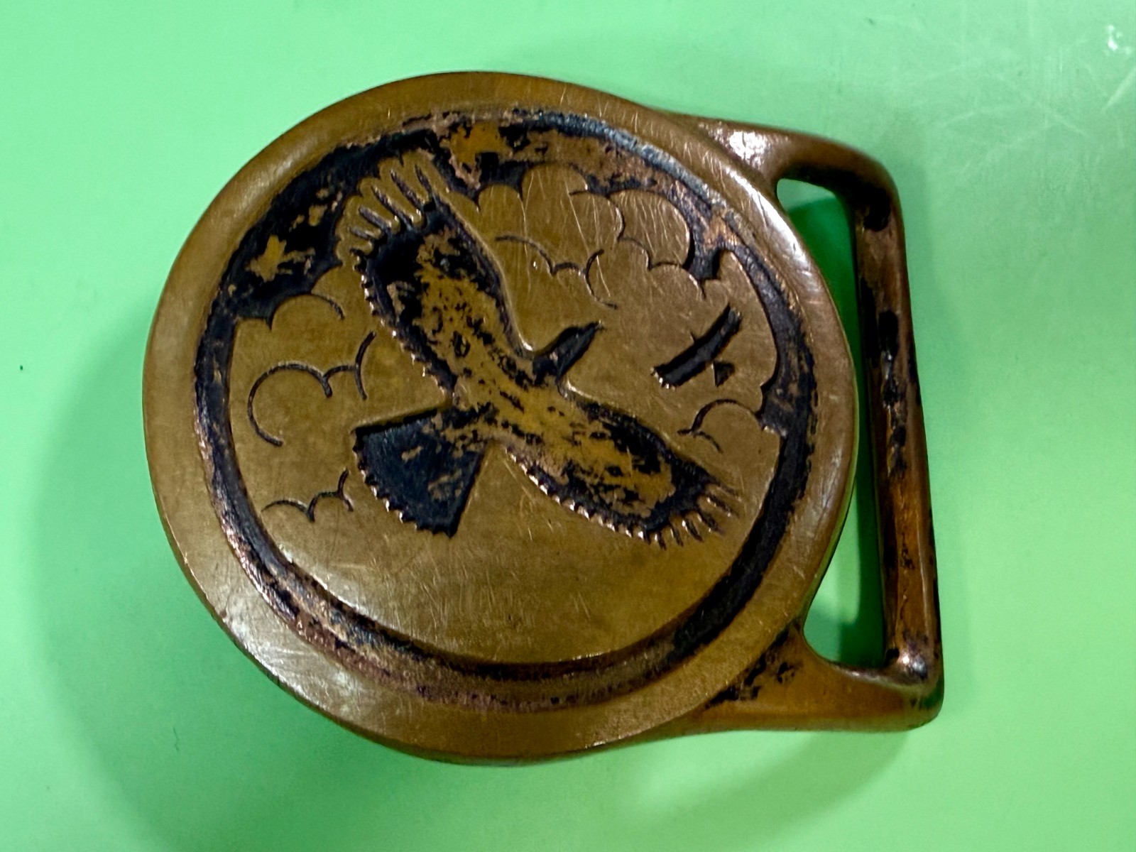 Valleau Studio Tech Ether Flying Eagle's Solid Brass 70's Round Belt Buckle 