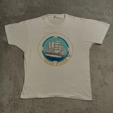 VTG Star Flyer Shirt Mens Large White Double Sided Graphic Print Single Stitch