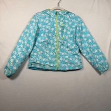 London Fog Girls Hooded Windbreaker Jacket Blue Floral Mesh Lined Size 14/16