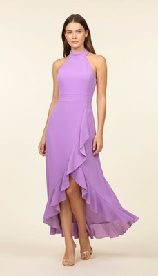 Merokeety Lilac Halter Neck Ruffle High Low Maxi Dress Size S | eBay
