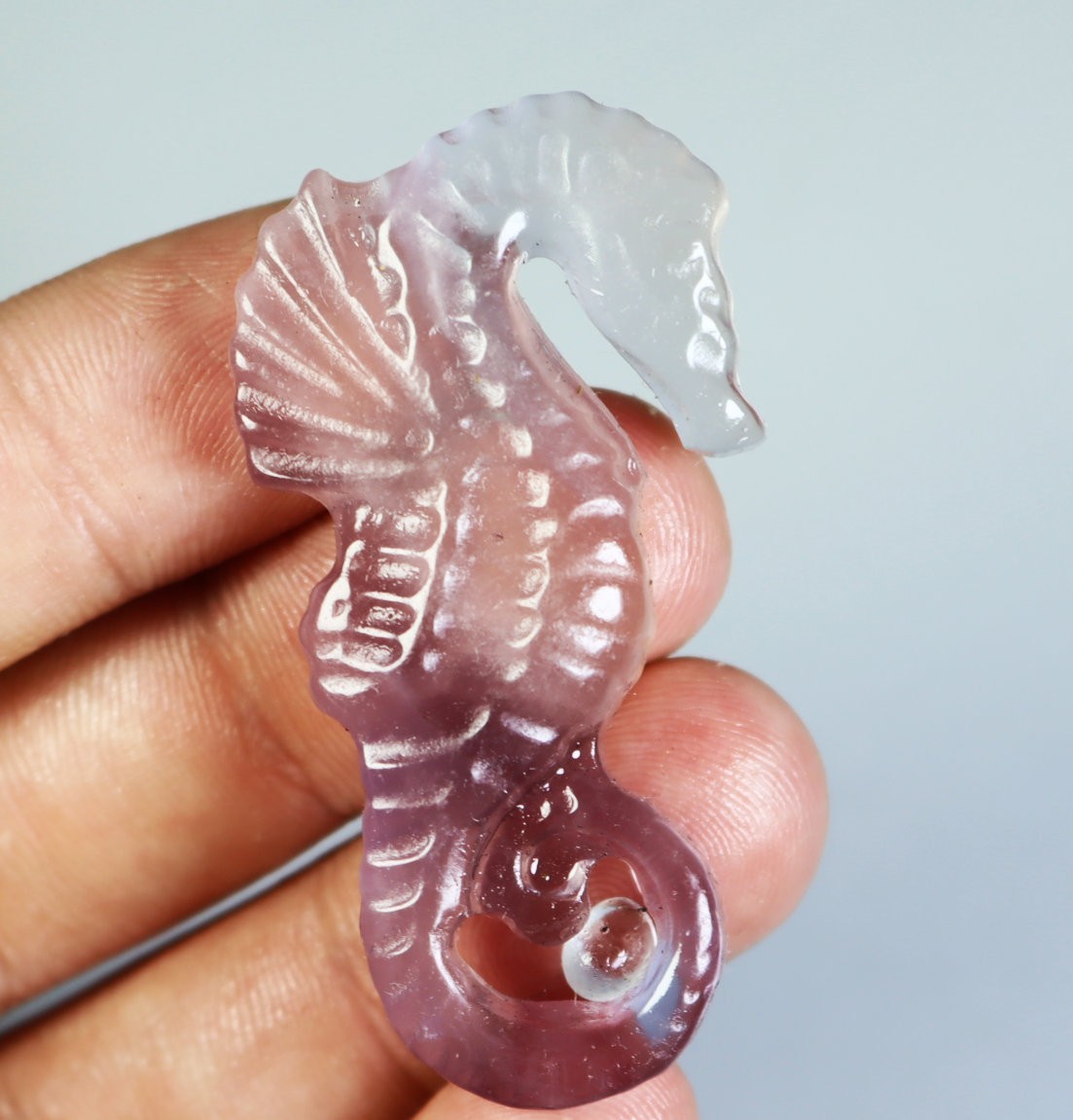Purple Fluorite Seahorse Carved Crystal for Reiki Healing Energy