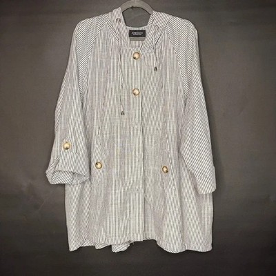 Jones New York Linen Blend Hooded Striped Swing Jacket Size 3X Black & White