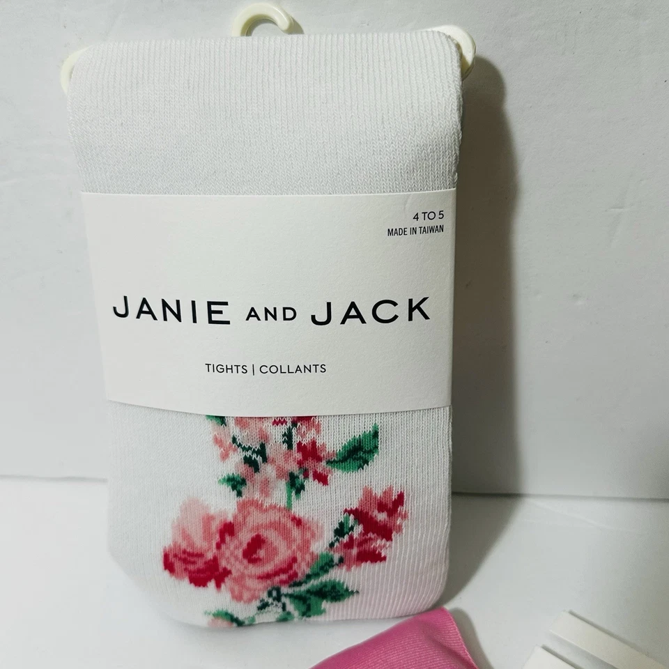 Janie And Jack Niñas Medias Florales 4-5 Y Lazo Paquete Rosa Blanco Foto 3 de 4
