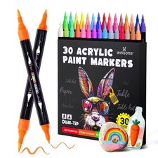Acrylic Markers, 30 Dual-Tip Paint Pens for Rock Painting, Colouring Books, M...