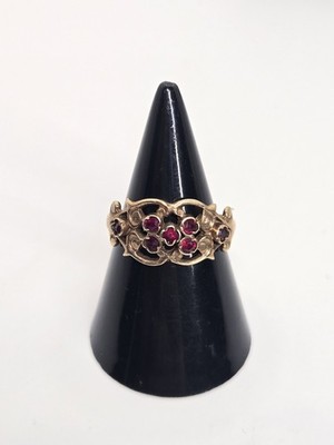 Ring 9 kt Gold Rubin ausgefallen verziert Vintage Größe L 2,3 g 1,5 mm London 1972