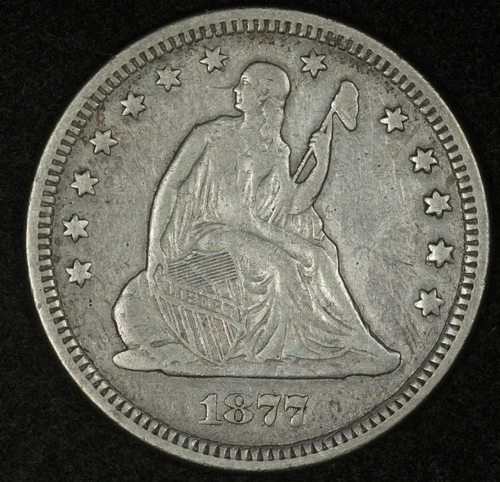 1877 SEATED LIBERTY QUARTER XF DETAILS