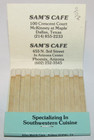 Vintage Matchbook “Sam’s Cafe” Dallas, TX Texas • Phoenix, AZ Arizona Southwest — photo 3