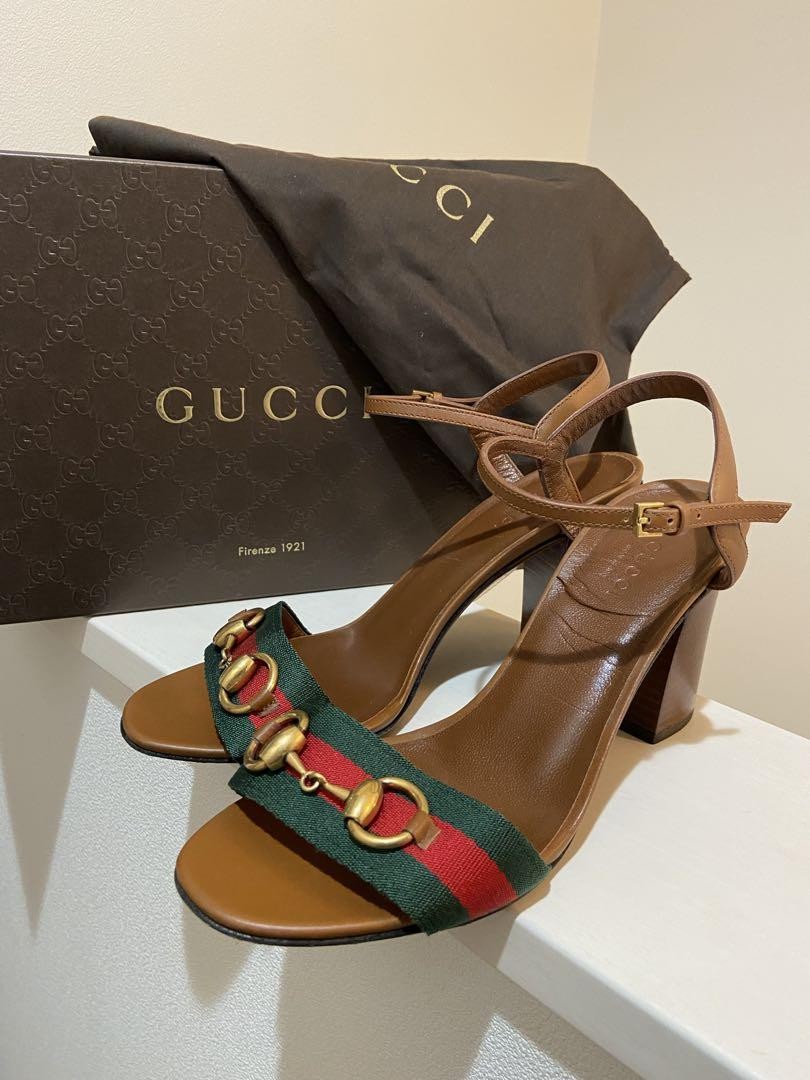 APL GUCCI Mules Sandali Tacco Linea Horsebit Sherry Pelle Marrone EU36.5 US6.5 90665c