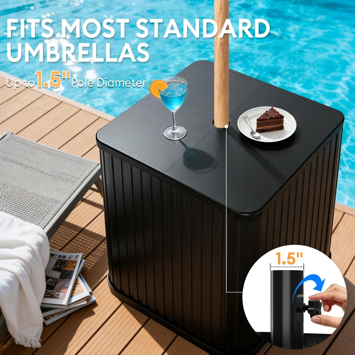 Umbrella Side Table with Umbrella Hole, 2-in-1 Outdoor Side Table