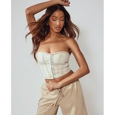 PrettyLittleThing Washed Stone Denim Hook and Eye Structured Corset Top Size 6