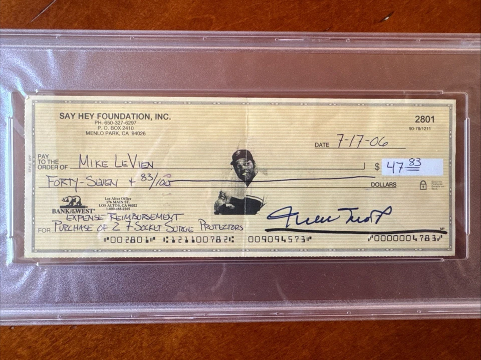 Willie Mays Signed Check Auto PSA 10 From Willie’s Personal Collection - Image 2 of 4