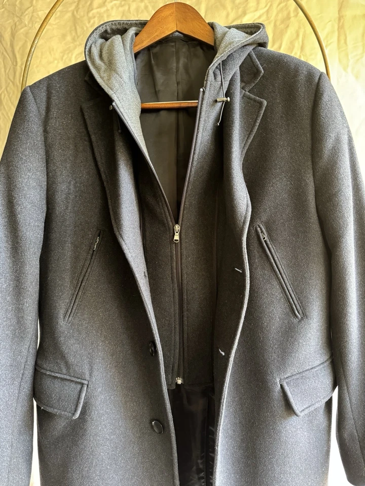 Abrigo de Lana CORNELIANI CC Gris Extraíble Chaleco Forro y Capucha Talla 58 XXL Foto 4 de 4