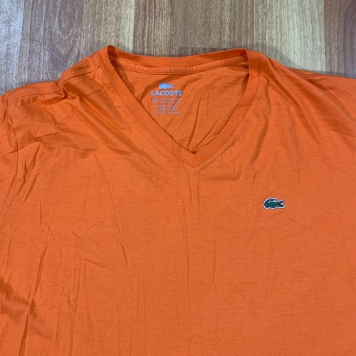Lacoste Shirt Mens Large Size 6 Orange Short Sleeve V-Neck - Picture 2 of 8