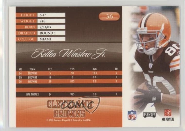 2007 Playoff Prestige Kellen Winslow Jr #36 - Image 2 of 2