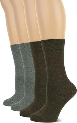Women Cotton Crew Socks, Plain Color, Regular Soft Casual, 4 Pairs by Hugh Ugoli