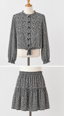 Matalan schwarz & weiß Blumenmuster Bluse & Rock Set Alter 10 Jahre-Neu mit Etikett-UVP £15