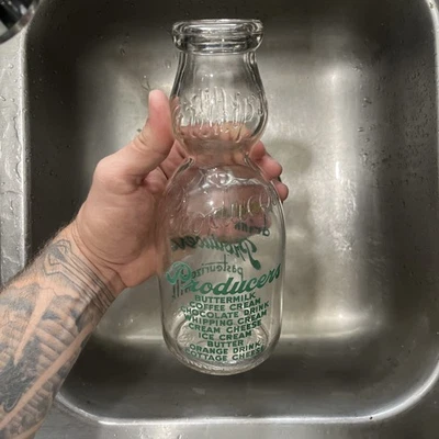 March 3rd - 1925 Producers DAIRY Glass CREAM TOP MILK BOTTLE Springfield, ILL - Image 1 of 4