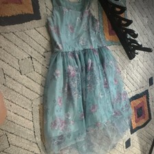Girls Hi-Low Sleeveless Floral Tulle Dress Blue Pink Purple Layered Princess
