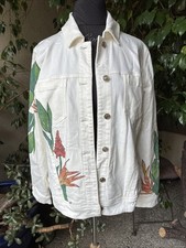 Chico's Tropical Floral Embellished White Denim Sz. 2 Large Jacket NWT 159