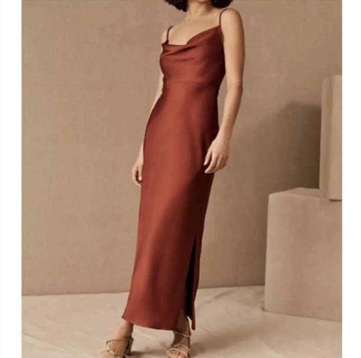 charmeuse cowl neck bridesmaid dress Cowl Neck Halter Strap Grey Charmeuse Slit Tea Length Bridesmaid Dresses main image 1