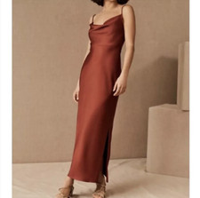 BHLDN Cali Satin Charmeuse Cowl-Neck Midi Slip Dress 18 W Shade Cinnamon New 18W