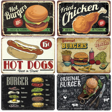 Burgers Hot Dog Hamburger French Fries Metal Plates Sign Wall Decor Home Bar Pub