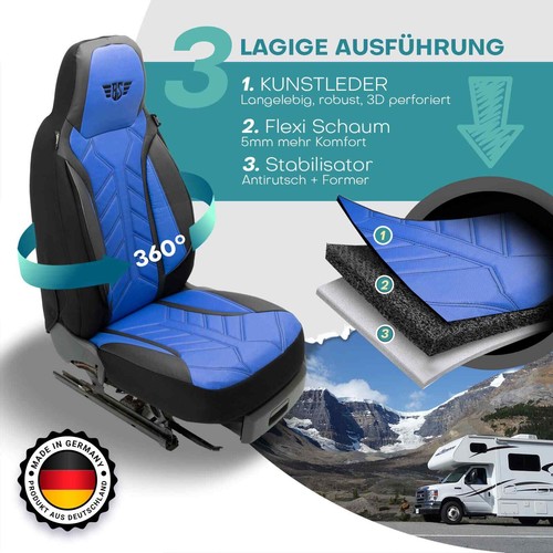 Fundas de asiento de autocaravana piloto adecuadas para Timberland 18V (negro-azul) - Imagen 2 de 12