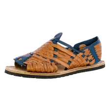 Mens Blue Sandals Mexican Huaraches Genuine Leather Handmade Woven Open Toe