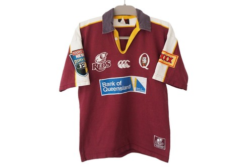 Camiseta deportiva vintage de la Unión de Rugby de los Rojos de Queensland Canterbury Australia talla S