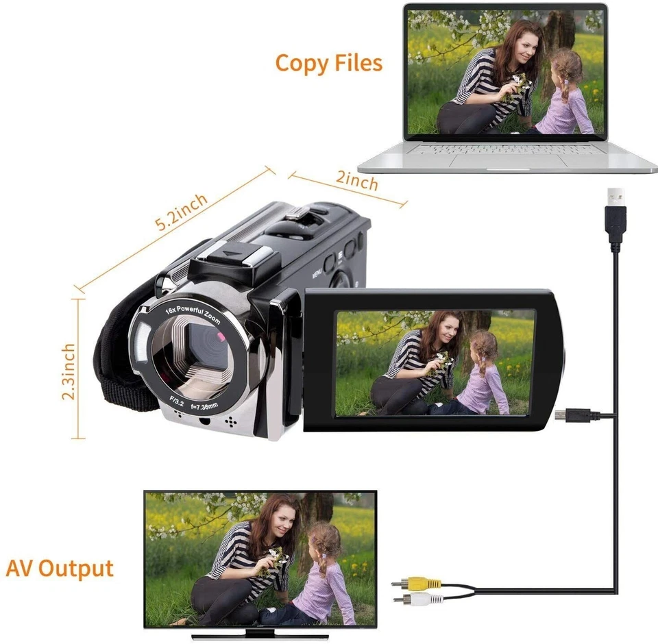 New Video Camera Camcorder 24MP 16x Digital 3" LCD Full HD 1080P Recorder 2 Batt - Image 3 of 4