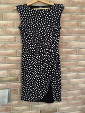 Chaps Women’s Cap Sleeve Dress Polka Dot Black White Size Medium Ruched Side