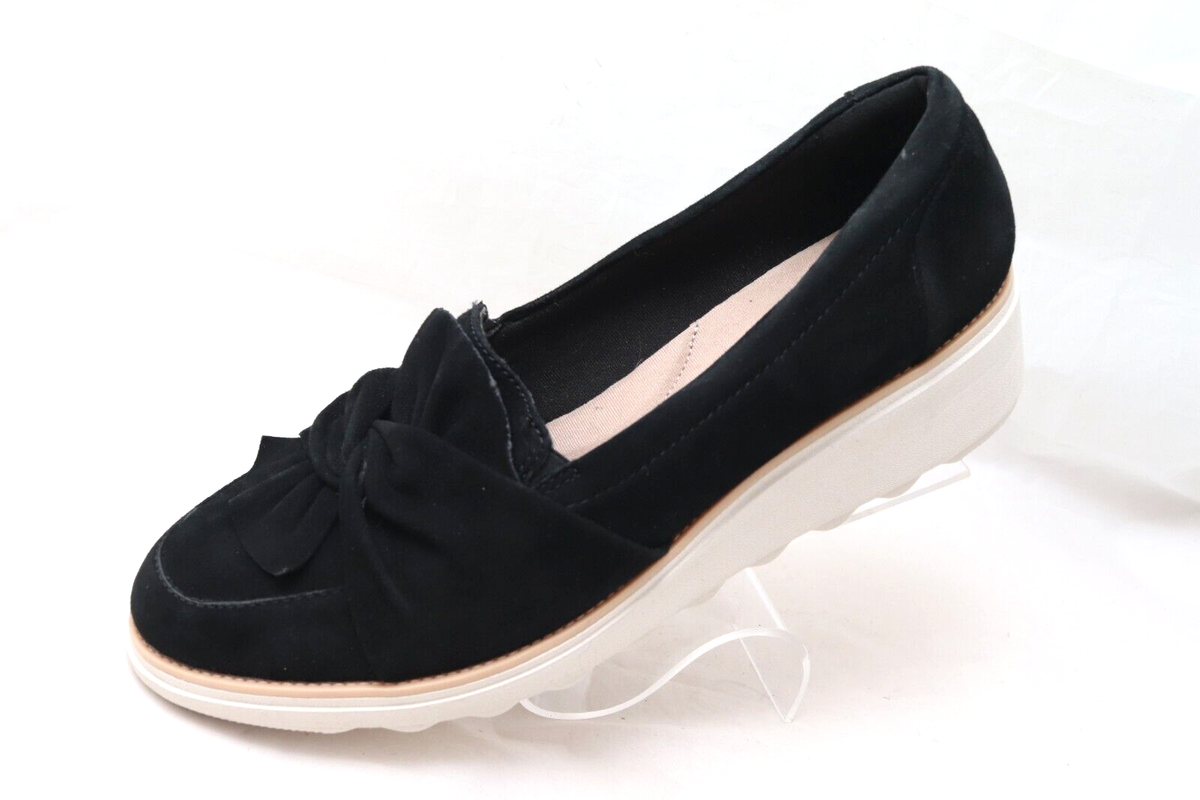 Clarks Sharon Dasher Women's Size 12M Black Suede Slip-On Wedge Loafers  Shoes
