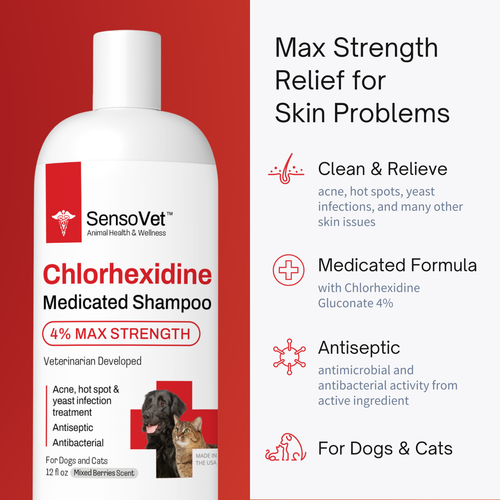 SensoVet Chlorhexidine 4 Max Strength Shampoo Medicated Shampoo for