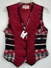 Susan Bristol Vest Womens 8 Patchwork Quilted Holiday Plaid Corduroy Red Vtg