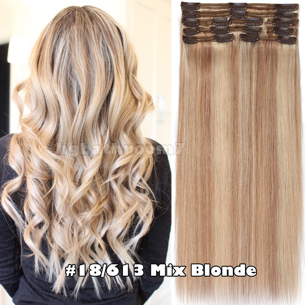 Thick Clip in Full Head Remy Human Hair Extensions 170g Balayage Blonde US Best Oryginalne, standardowe