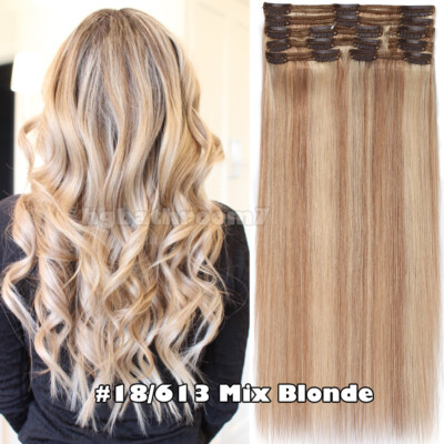 Russian Blonde Clip in Thick Double Weft Full Head Remy Human Hair Extensions US