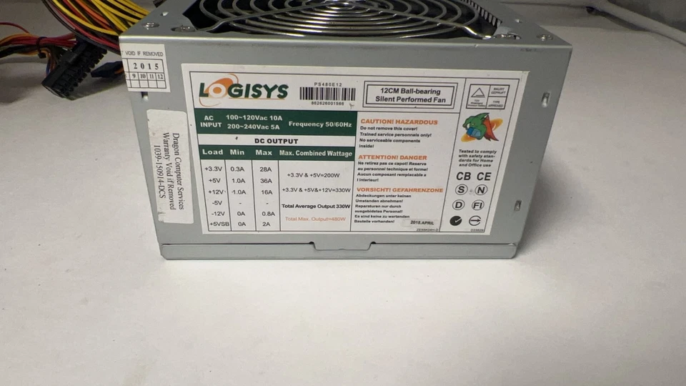 Logisys 480W 12CM Ball-bearing Silent Performed Fan PS480E12 ATX Power Supply. - Image 2 of 4